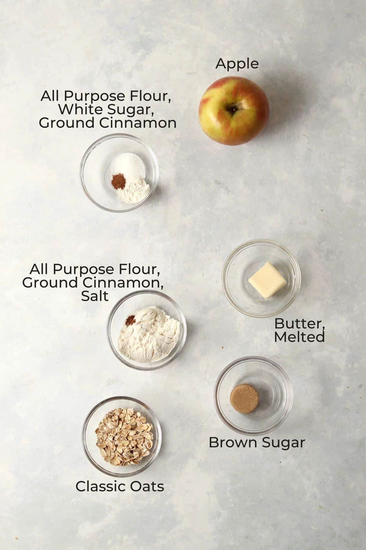 Photo of apple crisp ingredients, labeled